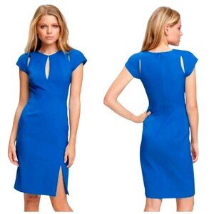 Black Halo Blue Sheath Midi Dress with Cap Sleeves